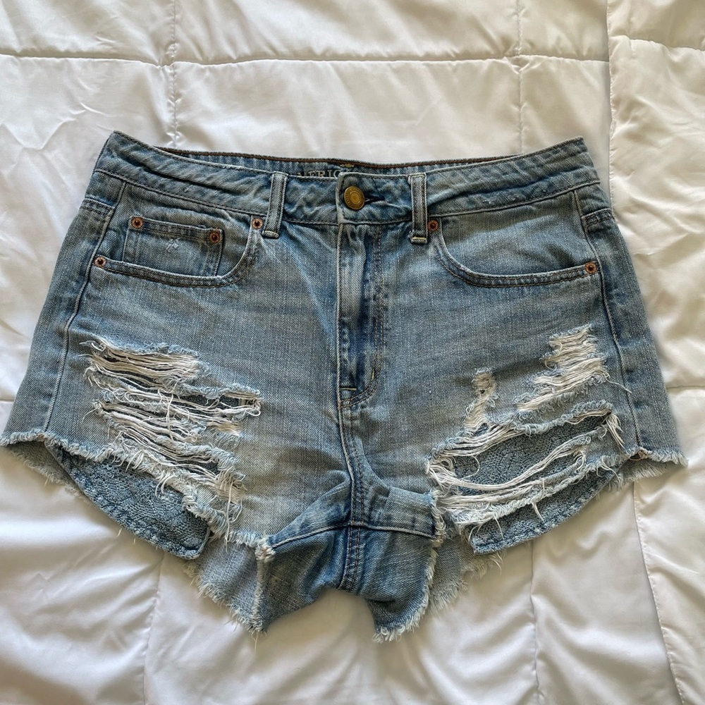 American Eagle Blue Distressed Jean Shorts